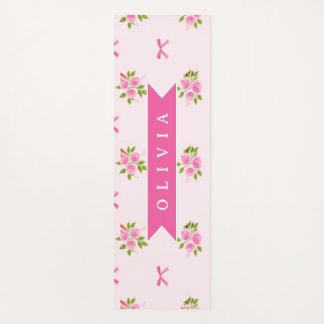 Personalized Pink Coquette Girly Bow Floral Name Yogamat