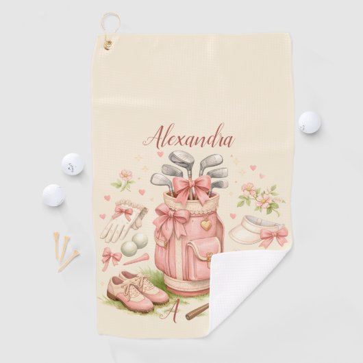 Personalized Pink Coquette Golf Monogram Golfhanddoek (Insitu)