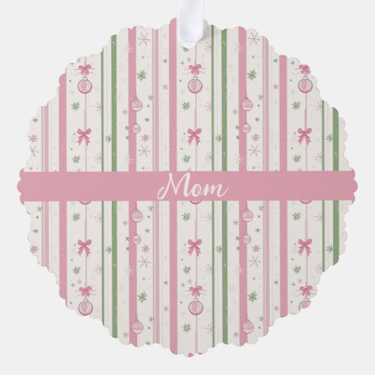 Personalized Pink Coquette Mom Holiday Ornament Kaart (Achterkant)