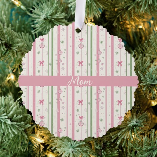 Personalized Pink Coquette Mom Holiday Ornament Kaart (Insitu (Drie))