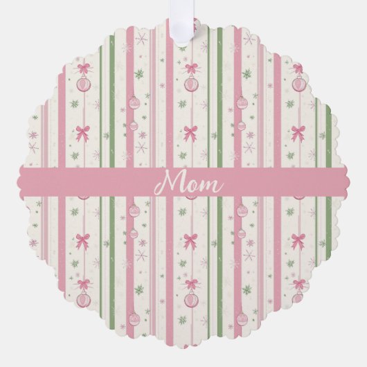 Personalized Pink Coquette Mom Holiday Ornament Kaart (Voorkant)