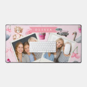 Personalized Pink Coquette Retro Cute Teddy Bear  Bureaumat (Keyboard & Muis)