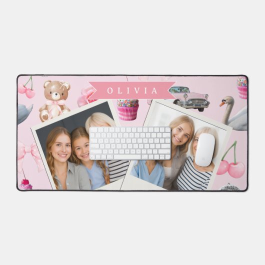 Personalized Pink Coquette Retro Cute Teddy Bear  Bureaumat (Keyboard & Muis)