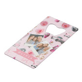 Personalized Pink Coquette Retro Cute Teddy Bear Creditkaart Flessenopener (Voorkant Gekanteld)