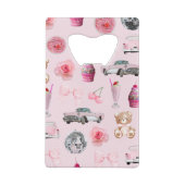 Personalized Pink Coquette Retro Cute Teddy Bear Creditkaart Flessenopener (Achterkant)