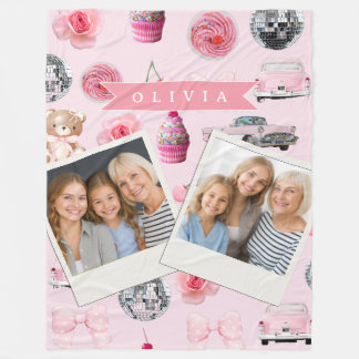 Personalized Pink Coquette Retro Cute Teddy Bear  Fleece Deken