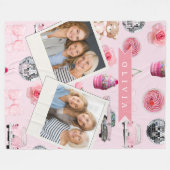 Personalized Pink Coquette Retro Cute Teddy Bear  Fleece Deken (Voorkant (Horizontaal))