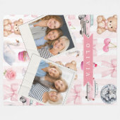 Personalized Pink Coquette Retro Cute Teddy Bear Fleece Deken (Voorkant (Horizontaal))