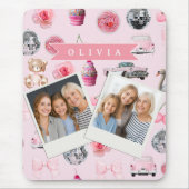 Personalized Pink Coquette Retro Cute Teddy Bear Muismat (Voorkant)