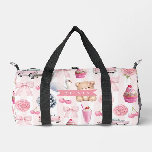 Personalized Pink Coquette Retro Cute Teddy Bear Plunjezak (Voorkant)