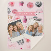 Personalized Pink Coquette Retro Cute Teddy Bear  Sherpa Deken (Voorkant)
