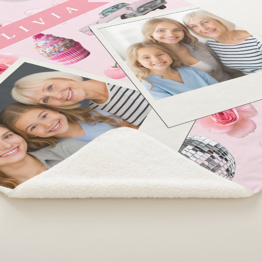 Personalized Pink Coquette Retro Cute Teddy Bear  Sherpa Deken (3/4)