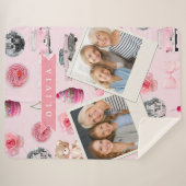 Personalized Pink Coquette Retro Cute Teddy Bear Sherpa Deken (Voorkant (horizontaal))