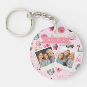 Personalized Pink Coquette Retro Cute Teddy Bear Sleutelhanger (Voorkant)