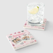 Personalized Pink Coquette Retro Cute Teddy Bear  Stenen Onderzetter (Zijkant)