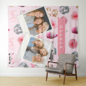 Personalized Pink Coquette Retro Cute Teddy Bear Wandkleed (In Situ (horizontaal))