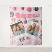 Personalized Pink Coquette Retro Cute Teddy Bear Wandkleed (Voorkant)