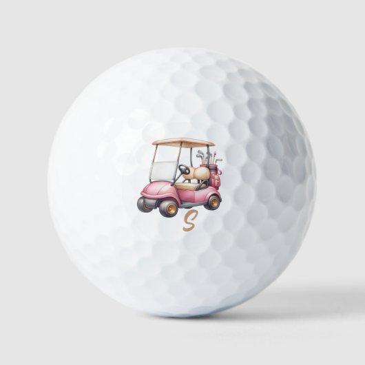 Personalized Pink Cute Golf Cart Initial Golf Ball Golfballen (Voorkant)