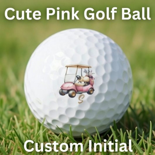 Personalized Pink Cute Golf Cart Initial Golf Ball Golfballen