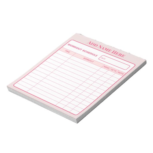 Personalized Pink Daily Workout Schedule Notepad Notitieblok (Linkerzijde)