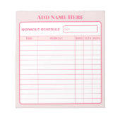 Personalized Pink Daily Workout Schedule Notepad Notitieblok (Voorkant)