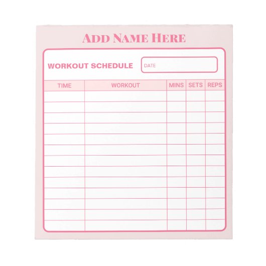 Personalized Pink Daily Workout Schedule Notepad Notitieblok (Voorkant)