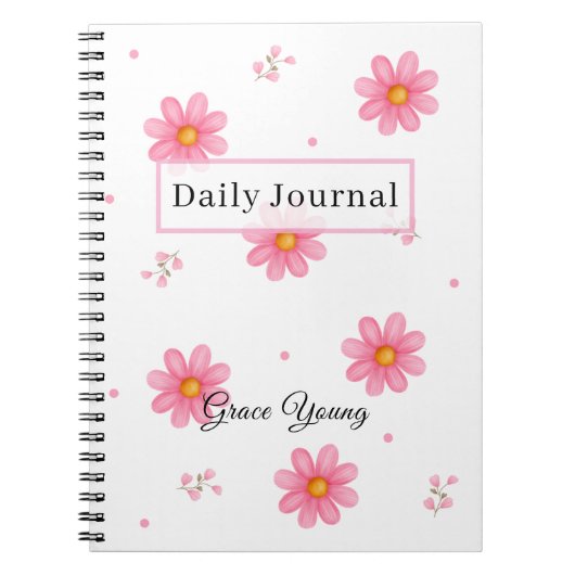 Personalized Pink Daisy Daily Journal Custom Name Notitieboek (Voorkant)