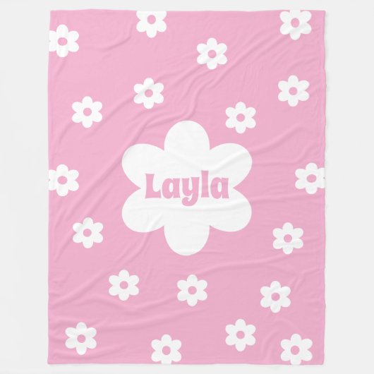 Personalized Pink Daisy Name Fleece Blanket (Voorkant)