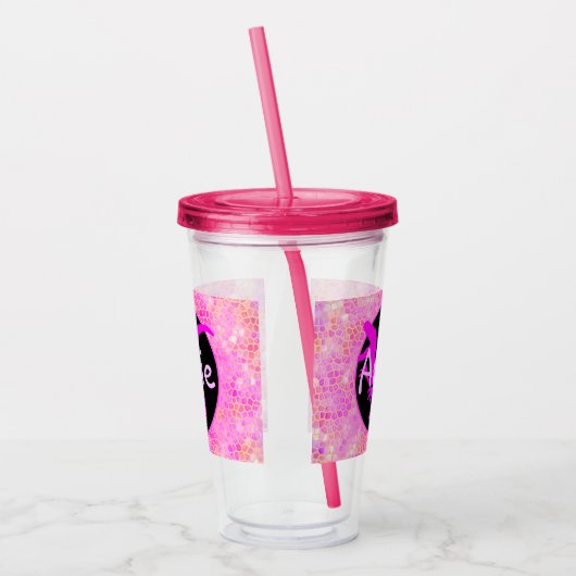 Personalized Pink Dinosaur Hide Acryl Drinkbeker (Links)
