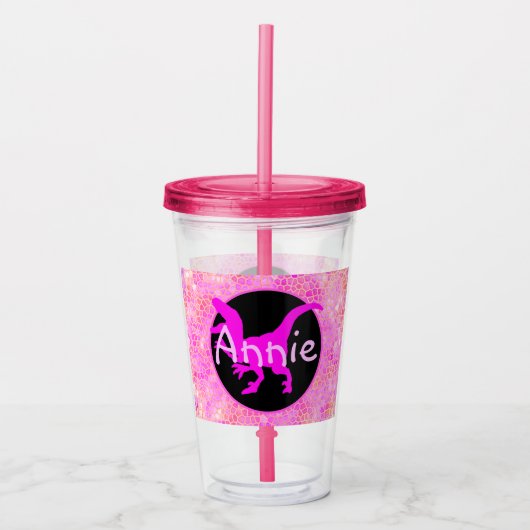 Personalized Pink Dinosaur Hide Acryl Drinkbeker (Voorkant)