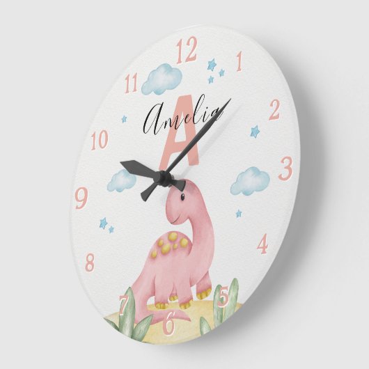 Personalized Pink Dinosaur Nursery Large Clock Grote Klok (Hoek)