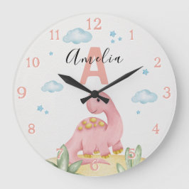 Personalized Pink Dinosaur Nursery Large Clock Grote Klok