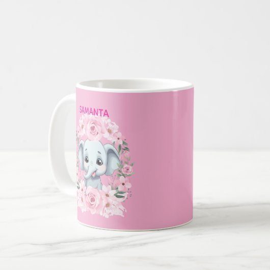 Personalized Pink Elephant Mug for Girls Koffiemok (Voorkant links)