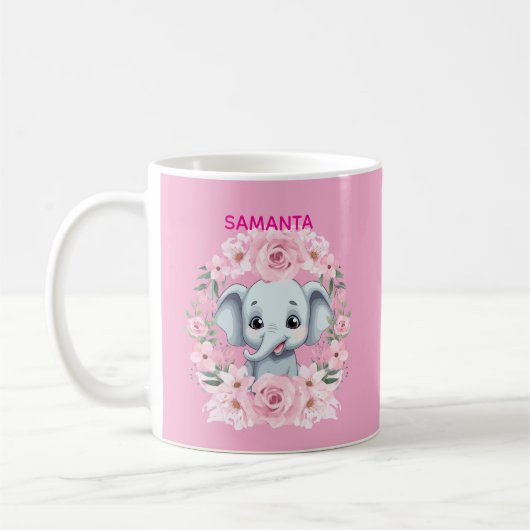 Personalized Pink Elephant Mug for Girls Koffiemok (Links)