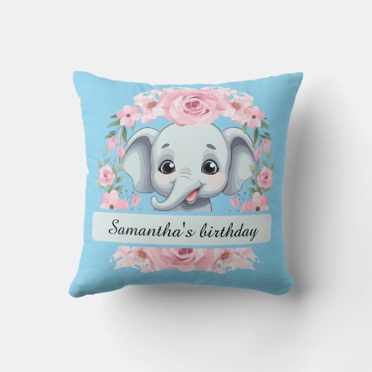 Personalized Pink Elephant Throw Pillow Kussen (Achterkant)