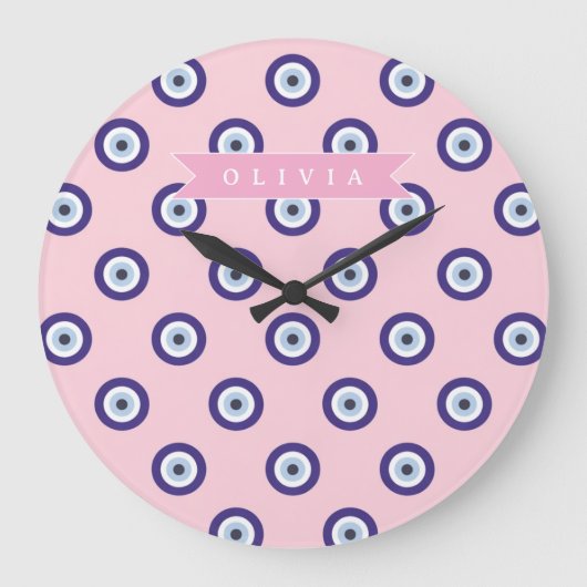 Personalized Pink Evil Eye Pattern Gifts With Name Grote Klok (Voorkant)