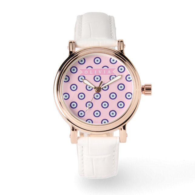 Personalized Pink Evil Eye Pattern Gifts With Name Horloge (Voorkant)
