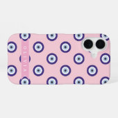 Personalized Pink Evil Eye Pattern Gifts With Name iPhone 16 Hoesje (Achterkant horizontaal)