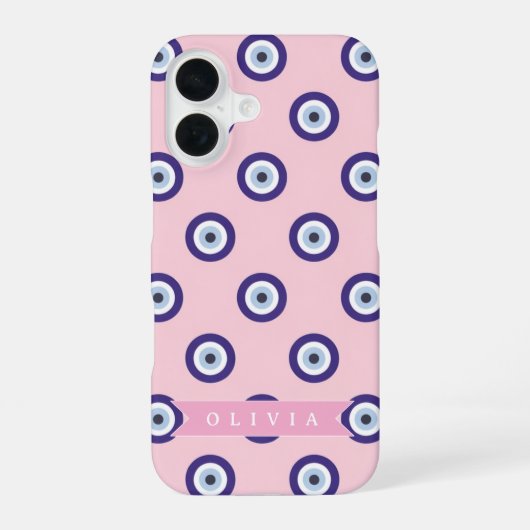 Personalized Pink Evil Eye Pattern Gifts With Name iPhone 16 Hoesje (Achterkant)