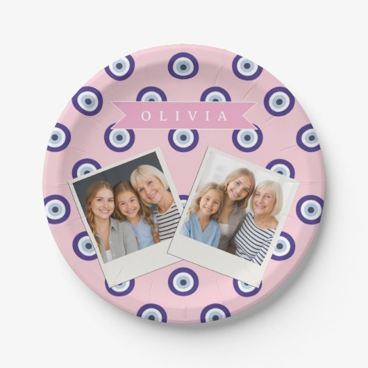 Personalized Pink Evil Eye Pattern Gifts With Name Papieren Bordje (Voorkant)