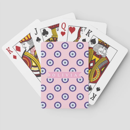 Personalized Pink Evil Eye Pattern Gifts With Name Pokerkaarten (Achterkant)