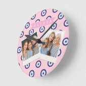 Personalized Pink Evil Eye Pattern Gifts With Name Ronde Klok (Hoek)
