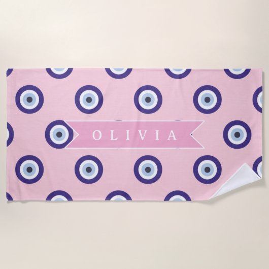 Personalized Pink Evil Eye Pattern Gifts With Name Strandlaken (Voorkant)