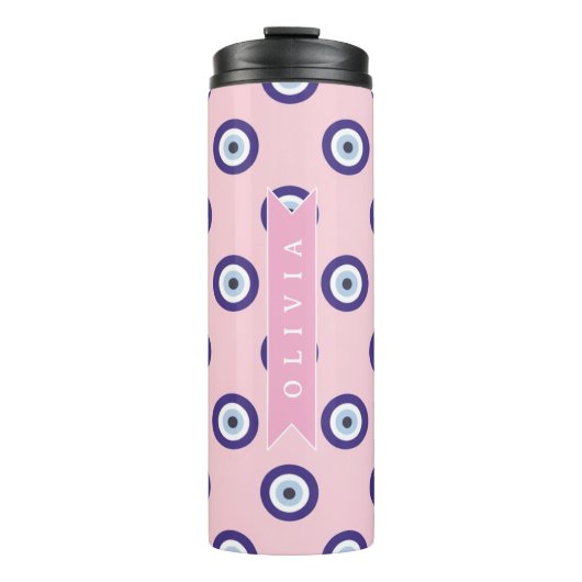 Personalized Pink Evil Eye Pattern Gifts With Name Thermosbeker (Voorkant)
