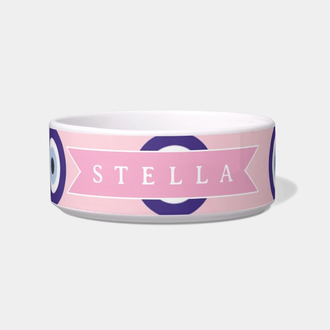 Personalized Pink Evil Eye Pattern Gifts With Name Voerbakje (Voorkant)