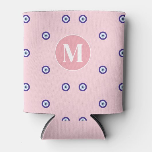 Personalized Pink Evil Eye Pattern Monogram Blikjeskoeler (Voorkant)