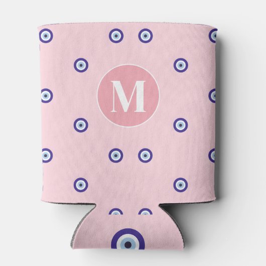 Personalized Pink Evil Eye Pattern Monogram Blikjeskoeler (Achterkant)