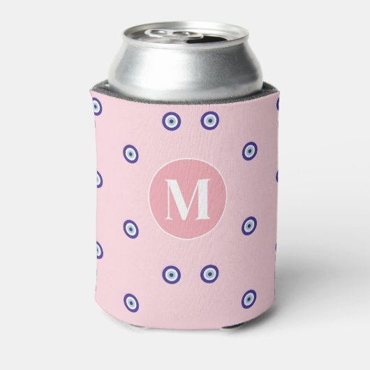 Personalized Pink Evil Eye Pattern Monogram Blikjeskoeler (Blikje Achterkant)