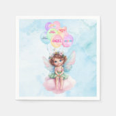 Personalized Pink Fairy on Cloud Birthday Napkin  Servet (Voorkant)
