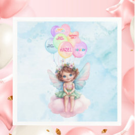 Personalized Pink Fairy on Cloud Birthday Napkin Servet